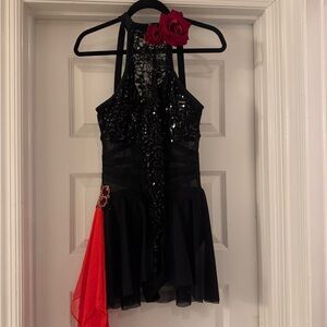 Weissman Black Sequin Halter Senorita Costume with Red Accent